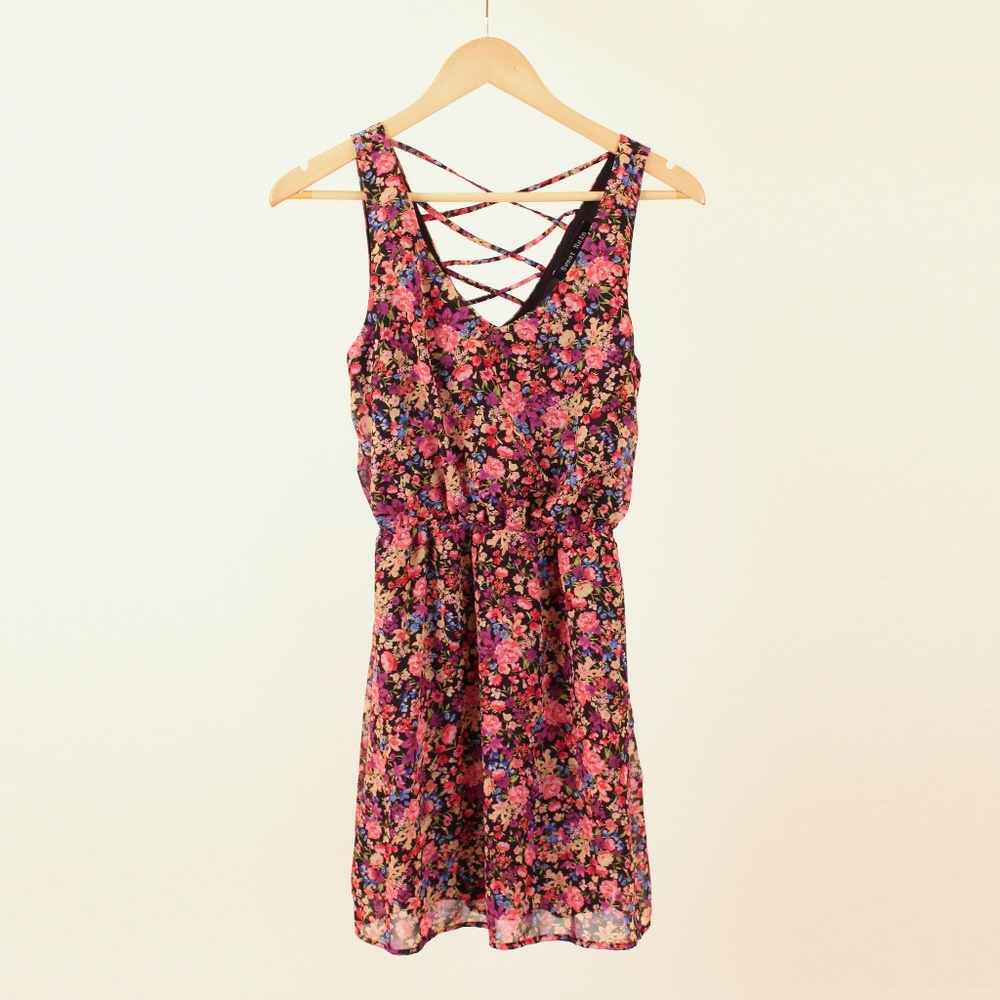 Sweet Rain Summer Flower Dress Lace Up Back Small